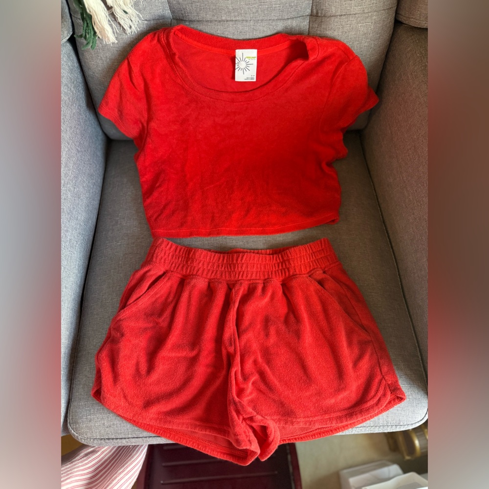 Aerie Red Short Sleeve Tee and Shorts Set